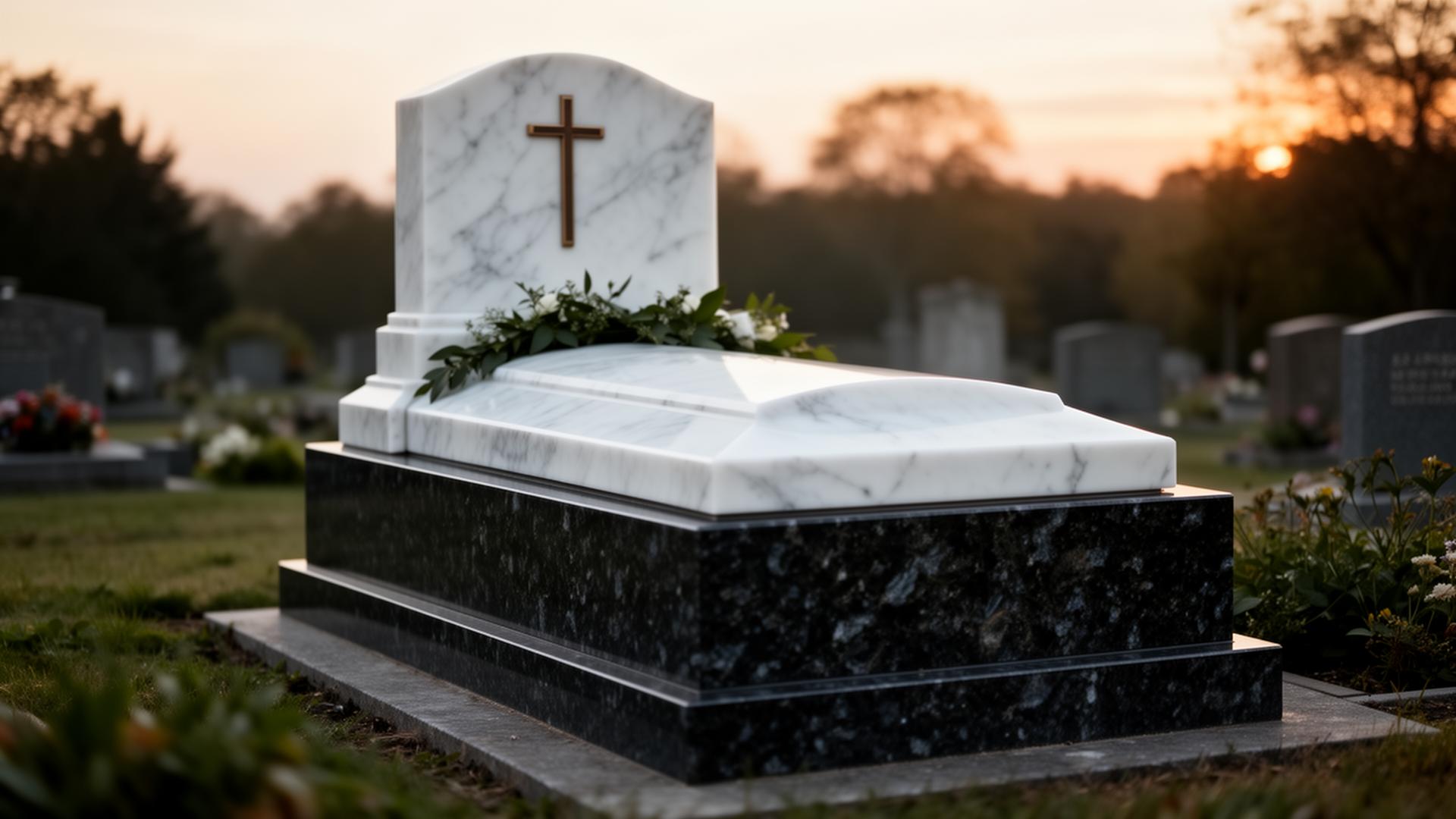 Monument funerar din marmură finisat cu măiestrie.